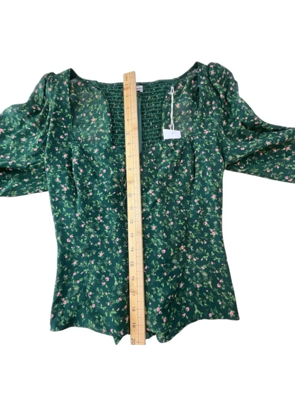 NWT Reformation Chase Top Womens 10 Green Floral Sweetheart Puff Sleeve Blouse